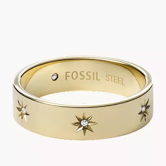 Fossil Sadie Shine Bright Gold-Tone Stainless Steel Band Ring size 8 - Picture 2 of 6
